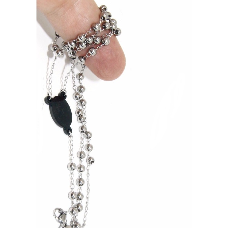 NLB|Steel: Necklace man woman rosary black dots cruise and smooth cross lobata