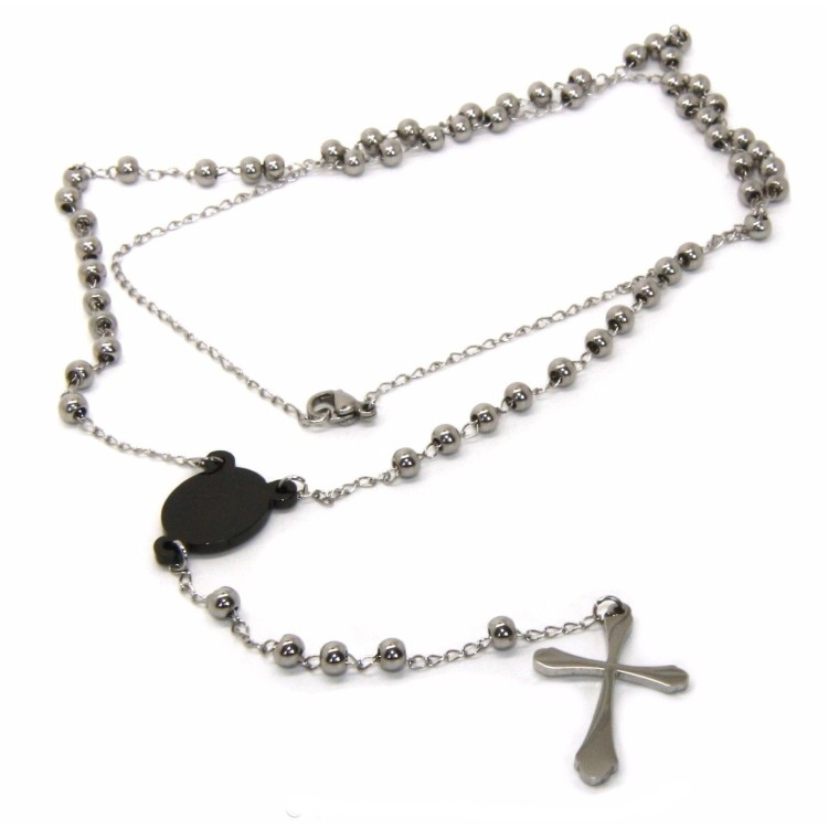 NLB|Steel: Necklace man woman rosary black dots cruise and smooth cross lobata