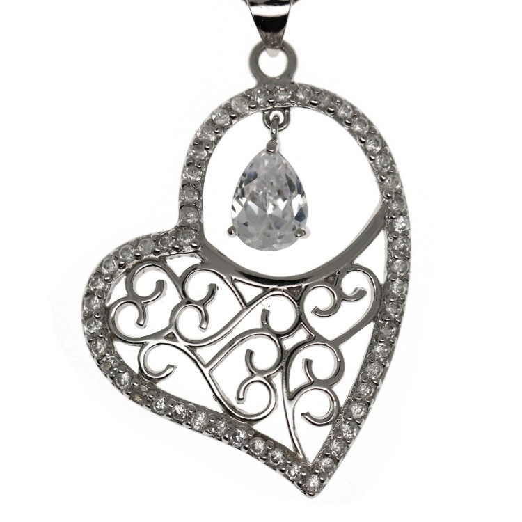 NLB|925 silver choker necklace with cubic zirconia arabesque heart pendant