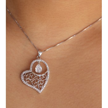 NLB|925 silver choker necklace with cubic zirconia arabesque heart pendant