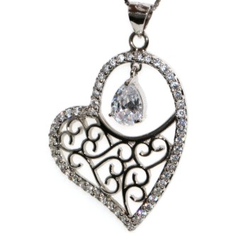 NLB|925 silver choker necklace with cubic zirconia arabesque heart pendant