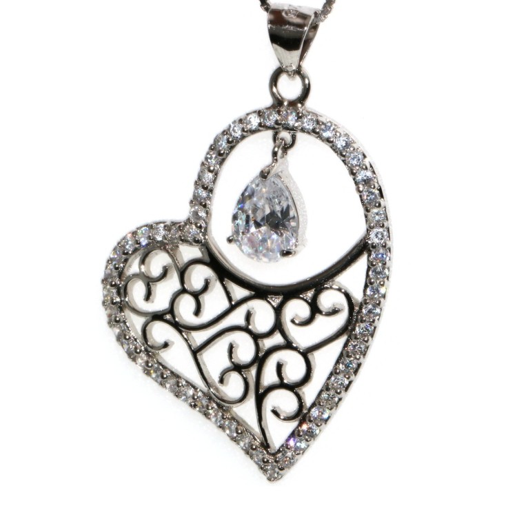 NLB|925 silver choker necklace with cubic zirconia arabesque heart pendant