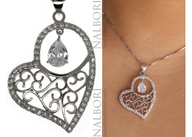 NALBORI collana cuore argento 925 arabesque Ciondolo zirconi goccia mobile catalogo indossata