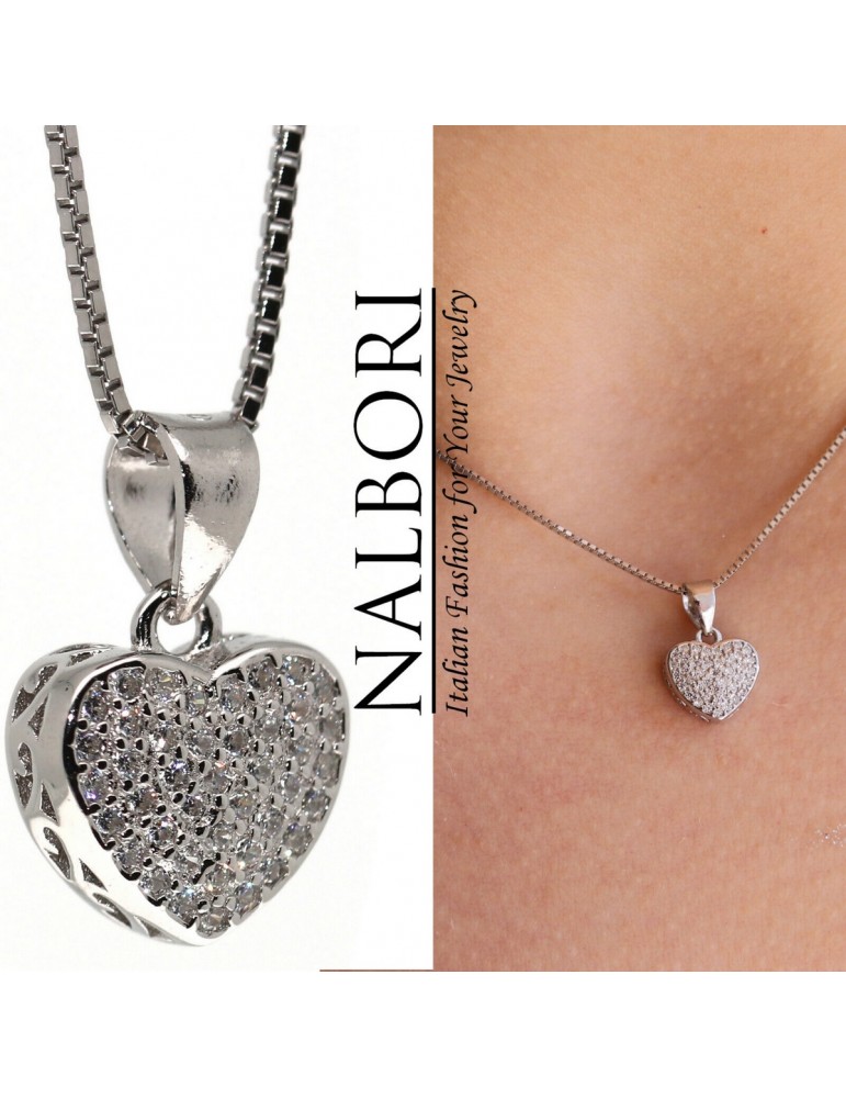 NALBORI collana cuore argento 925 ciondolo pavè zirconi per donna catalogo indossata NALBORI collana cuore argento 925 ciondolo pavè zirconi per donna catalogo indossata