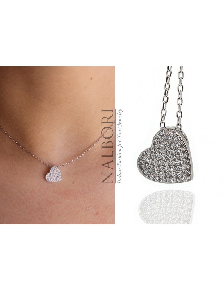 NALBORI collana cuore argento 925 pave' zirconi bianchi per donna catalogo indossata
