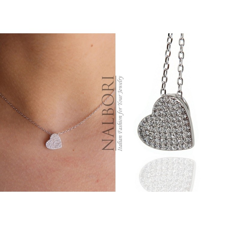 NLB|necklace 925 silver heart white zircons rhodium white gold effect NALBORI woman