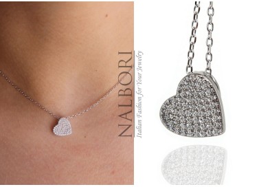 NLB|necklace 925 silver heart white zircons rhodium white gold effect NALBORI woman