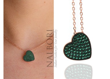 NALBORI collana zirconi cuore verde argento 925 placcata oro rosa catalogo indossata