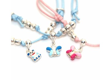 NLB|anklet bracelet Silver 925: baby girl baby pink light blue baptism favor or mother butterfly teddy bear