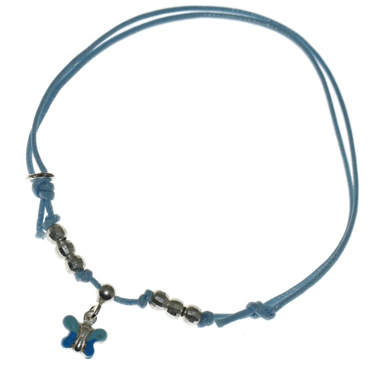 NLB|bracciale bomboniera argento 925 cavigliera battesimo farfalla farfallina celeste baby