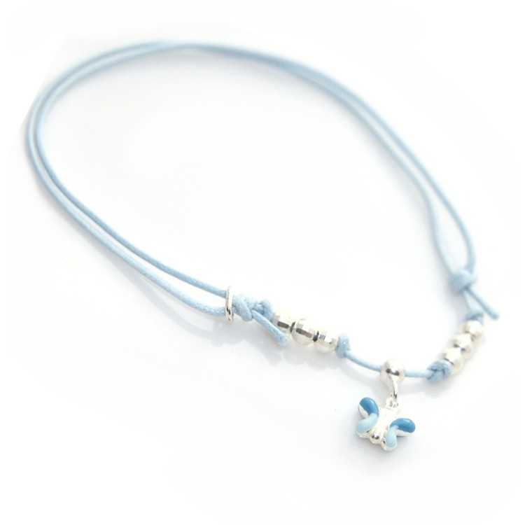 NLB|anklet bracelet Silver 925: baby girl baby pink light blue baptism favor or mother butterfly teddy bear