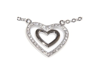 NLB|925 silver collier with double heart of zircons collier woman microsetting stones
