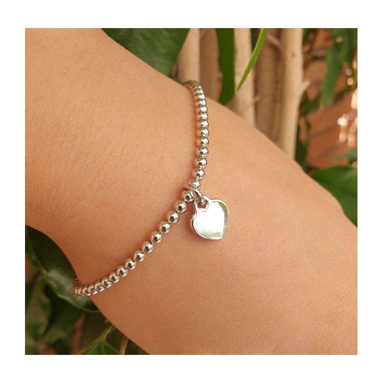 NLB|Valentine's Day box - pair of bracelets in 925 silver with heart and 925 silver balls, gift for him and her