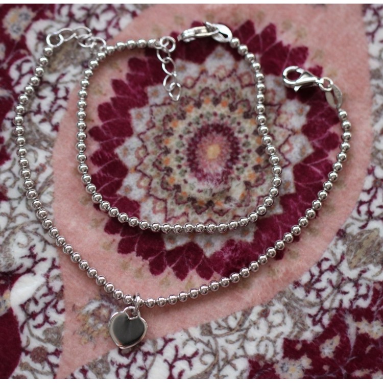 NLB|Valentine's Day box - pair of bracelets in 925 silver with heart and 925 silver balls, gift for him and her