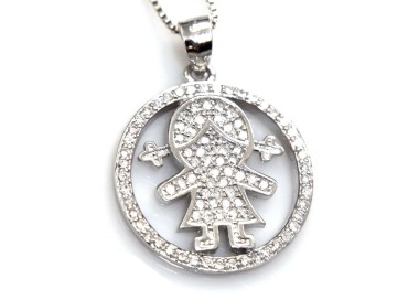 NLB|Collana argento 925 ciondolo bambina con cerchio microsetting zirconi bianchi