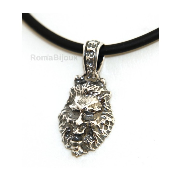 NLB|Silver Pendant 925: for man. Lion burnished medium frame with lace and handmade