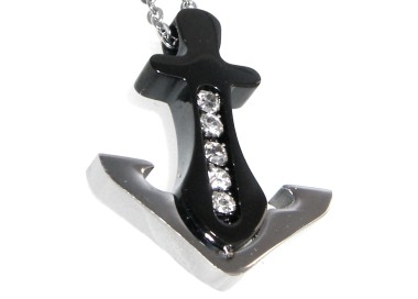 NLB|black anchor necklace in steel with white zircons for men