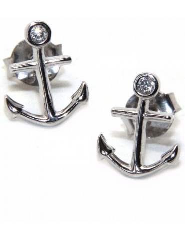 925 silver anchor earrings with brilliant cut white zircon