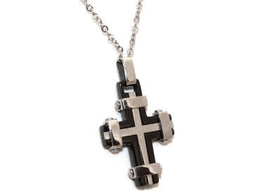 NLB|black or chrome steel power cross pendant necklace for men