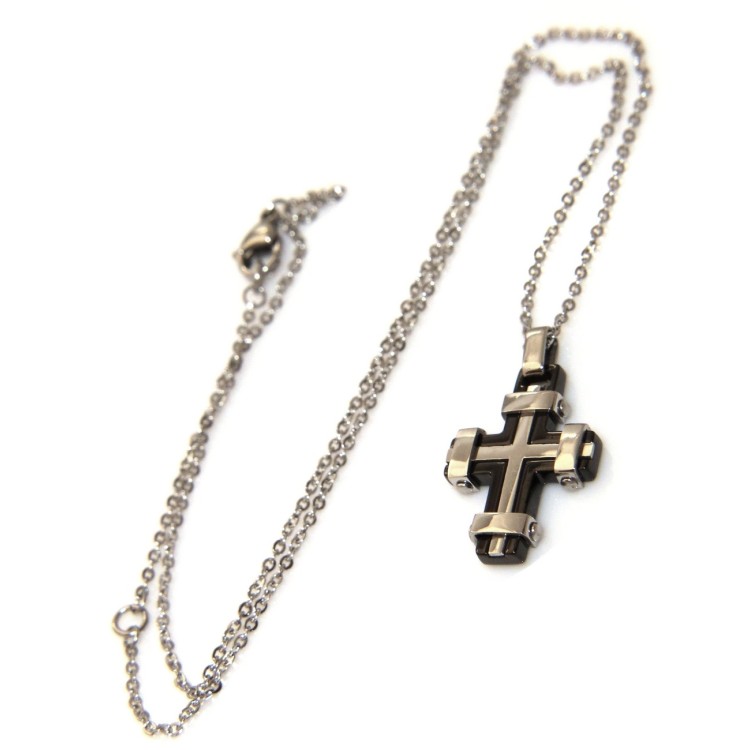 NLB|black or chrome steel power cross pendant necklace for men