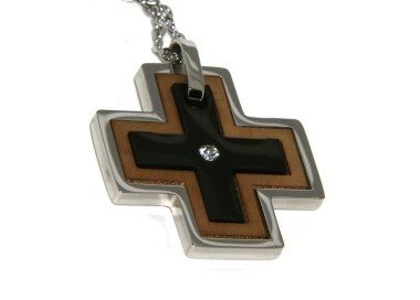NLB|Collana acciaio croce puzzle in 3 colori zircone al centro, uomo smontabile NALBORI