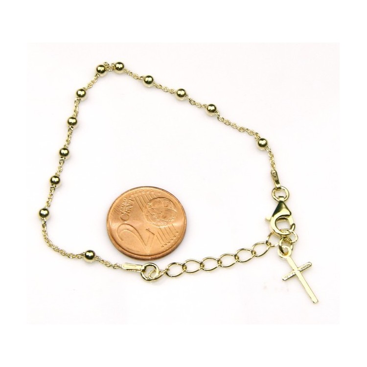 NLB|Rosary bracelet man or woman in 925 sterling silver cross smooth rod yellow gold or white 16-20 cm
