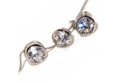 NLB|complete 925 silver necklace earrings chives 6mm light point parure