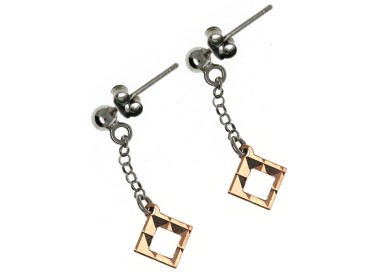 NALBORI|orecchini argento 925 ciondoli rombetti oro rose' rombi diamantati