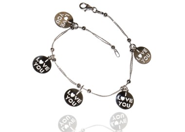 NLB|925 silver bracelet I Love You pendants double cable chain medals