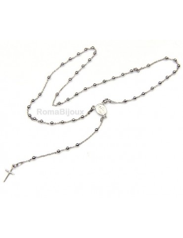 Collana rosario uomo o donna in Argento 925 48 cm croce liscia colore Oro bian