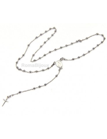 Rosary necklace man or woman in Silver 925 - lenght 48 cm cross smooth color White Gold