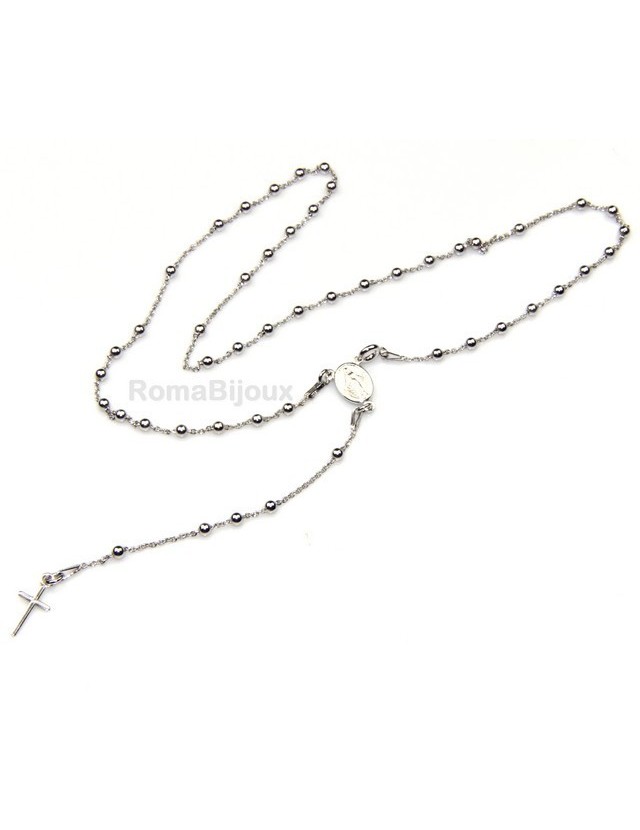 Collana rosario uomo o donna in Argento 925 48 cm croce liscia colore Oro bian