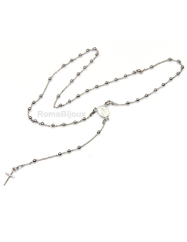 Collana rosario uomo o donna in Argento 925 48 cm croce liscia colore Oro bian Collana rosario uomo o donna in Argento 925 48 cm croce liscia colore Oro bian