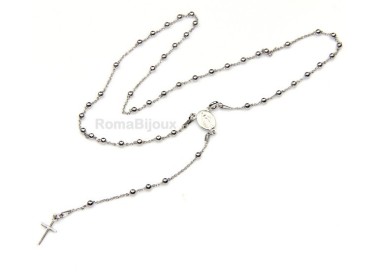 NLB|Collana rosario uomo o donna in Argento 925 48 cm croce liscia colore Oro bian