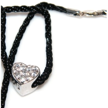 NLB|choker collana argento 925 charm ciondolo cuore e pavè di zirconi girocollo