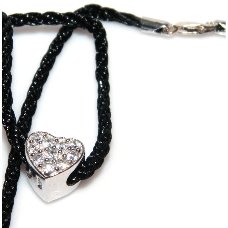 NLB|choker collana argento 925 charm ciondolo cuore e pavè di zirconi girocollo