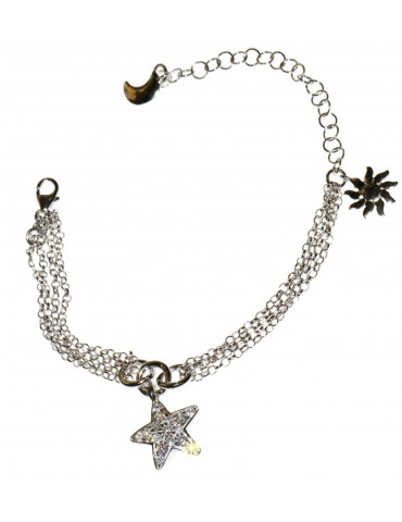 bracciale argento 925 charm luna sole stella con zirconi e ciondolo