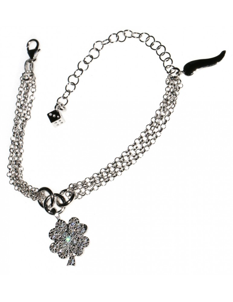 925 silver bracelet charm horn four-leaf clover cubic zirconia nut and pendant