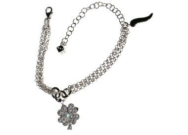 NLB|bracciale argento 925 charm cornetto quadrifoglio dado zirconi e ciondolo