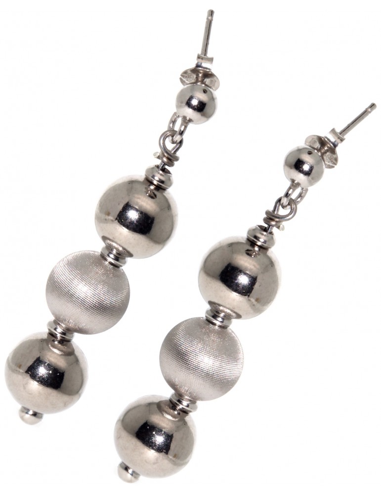 orecchini pallina argento 925 tre sfere grandi lisce e satinate orecchini pallina argento 925 tre sfere grandi lisce e satinate