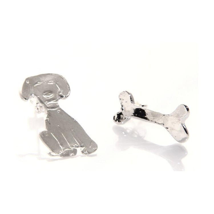 NLB|argento 925 : orecchini CANE e OSSO i donna HAND MADE Massiccio argento 925