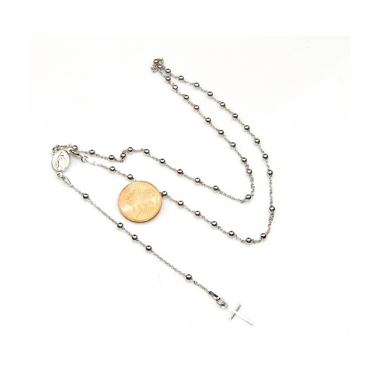 NLB|Rosary necklace man or woman in Silver 925 - lenght 48 cm cross smooth color White Gold