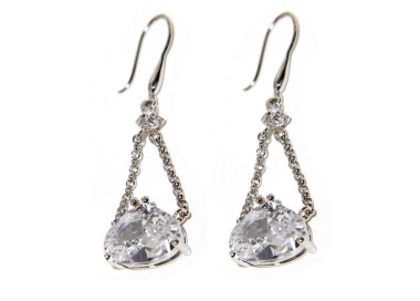 NLB|Orecchini argento 925 grande zircone bianco con catenelle ciondolo
