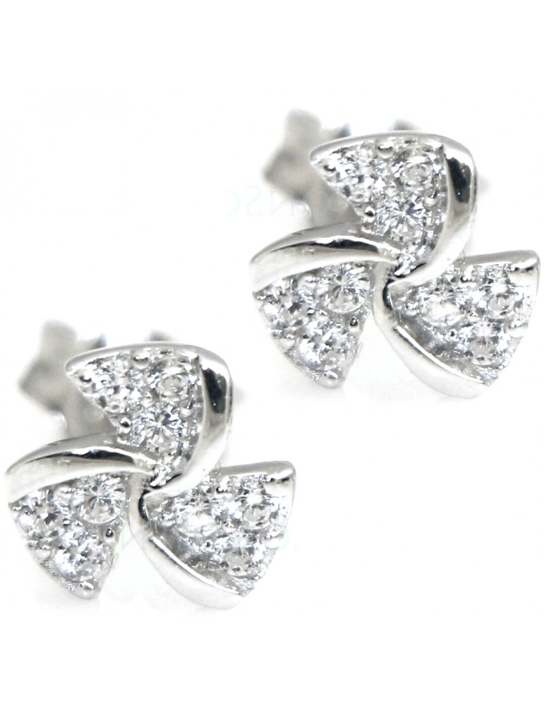 pinwheel silver 925 pave earrings with white zircons