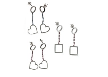 NLB|tennis orecchini argento 925 cuore quadrato rosa celeste