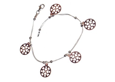 NLB|bracciale cavo doppio medaglie oro rosa cuore inciso tutto argento 925