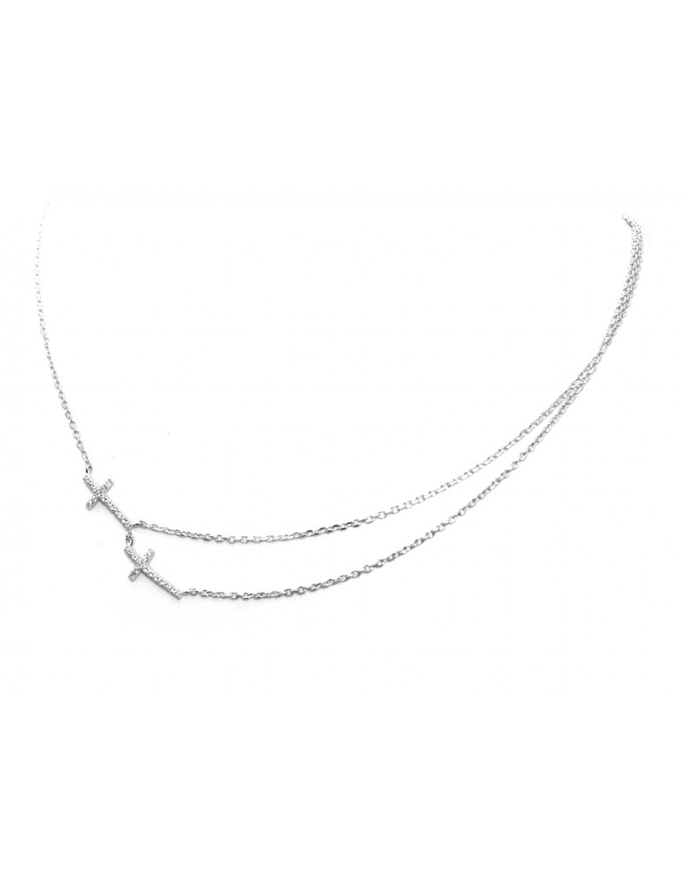 925 silver double chain necklace with zircon crosses 925 silver double chain necklace with zircon crosses