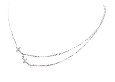 NLB|925 silver double chain necklace with zircon crosses