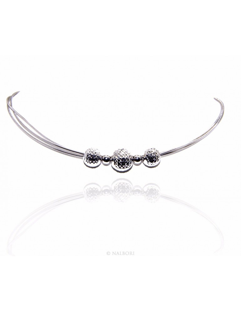 925 silver choker with 3 omega strands with diamond spheres in gradation necklace