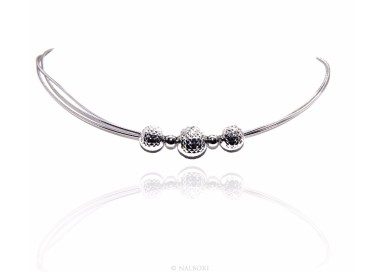 NLB|girocollo argento 925 a 3 fili omega con sfere diamantate a gradazione collana